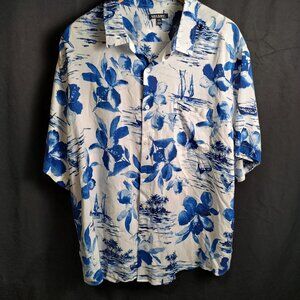 White & Blue Floral Print Shirt